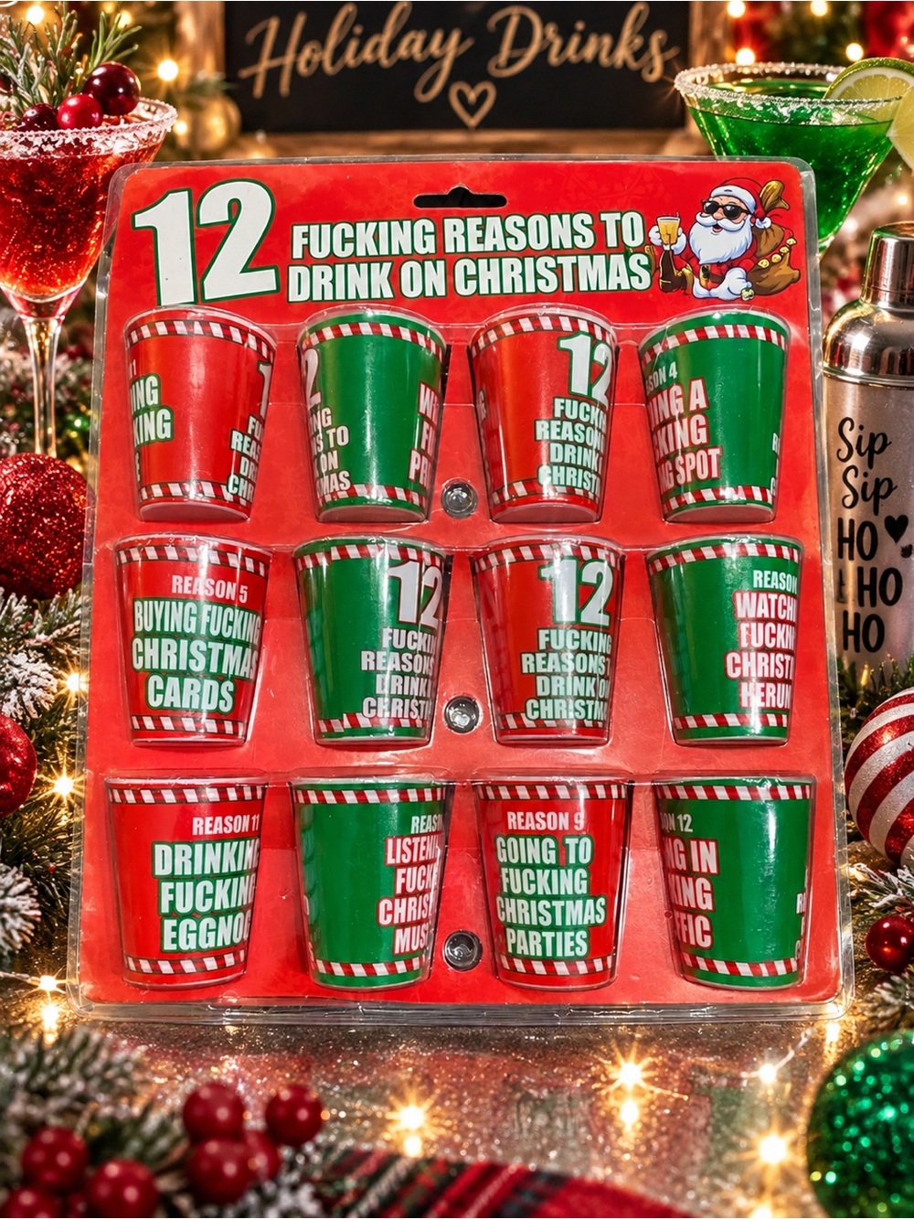 Christmas Shotglasses,12 F'ING Reasons To DRINK ON CHRISTMAS